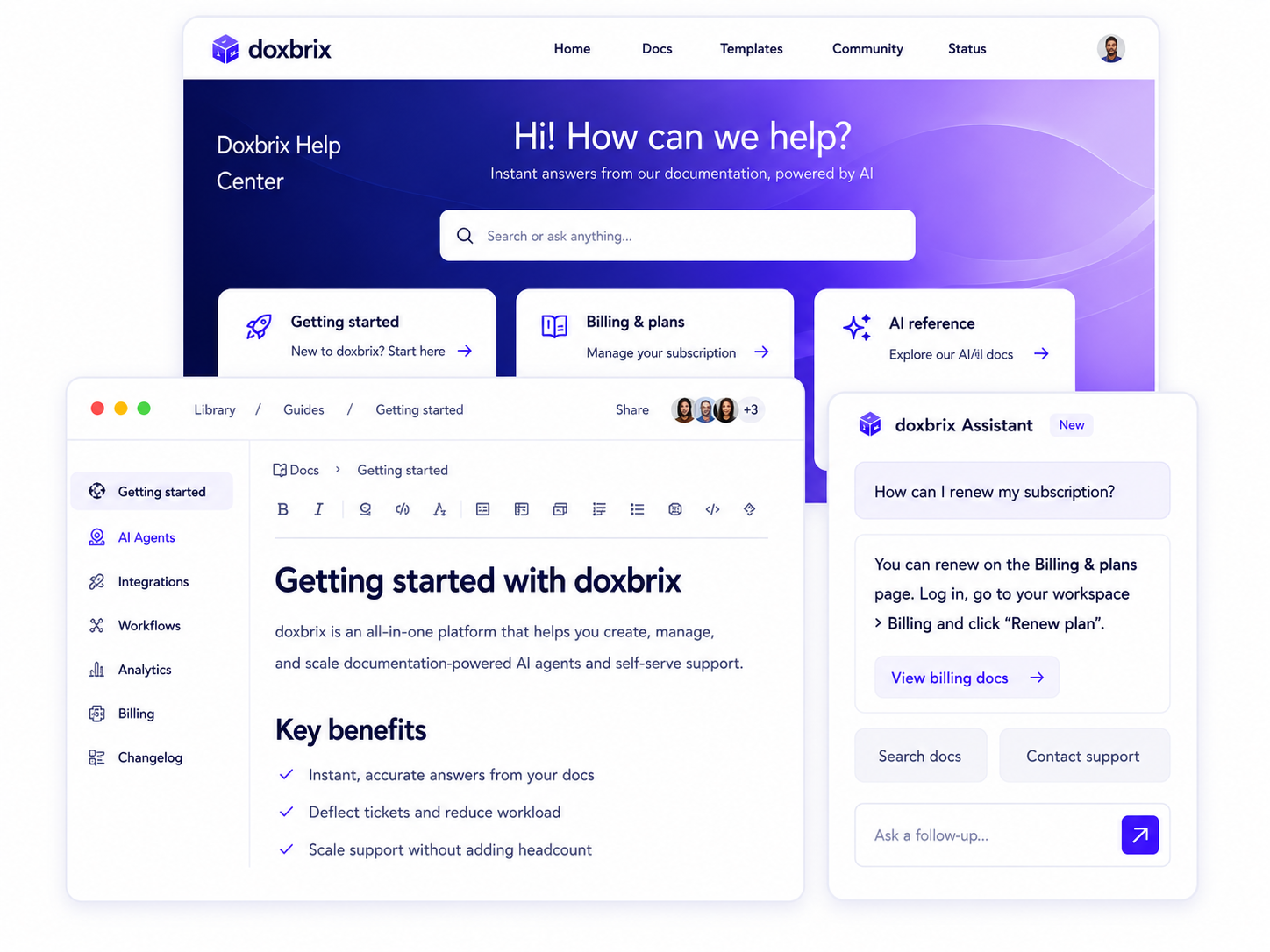 doxbrix help center, editor, and AI assistant preview